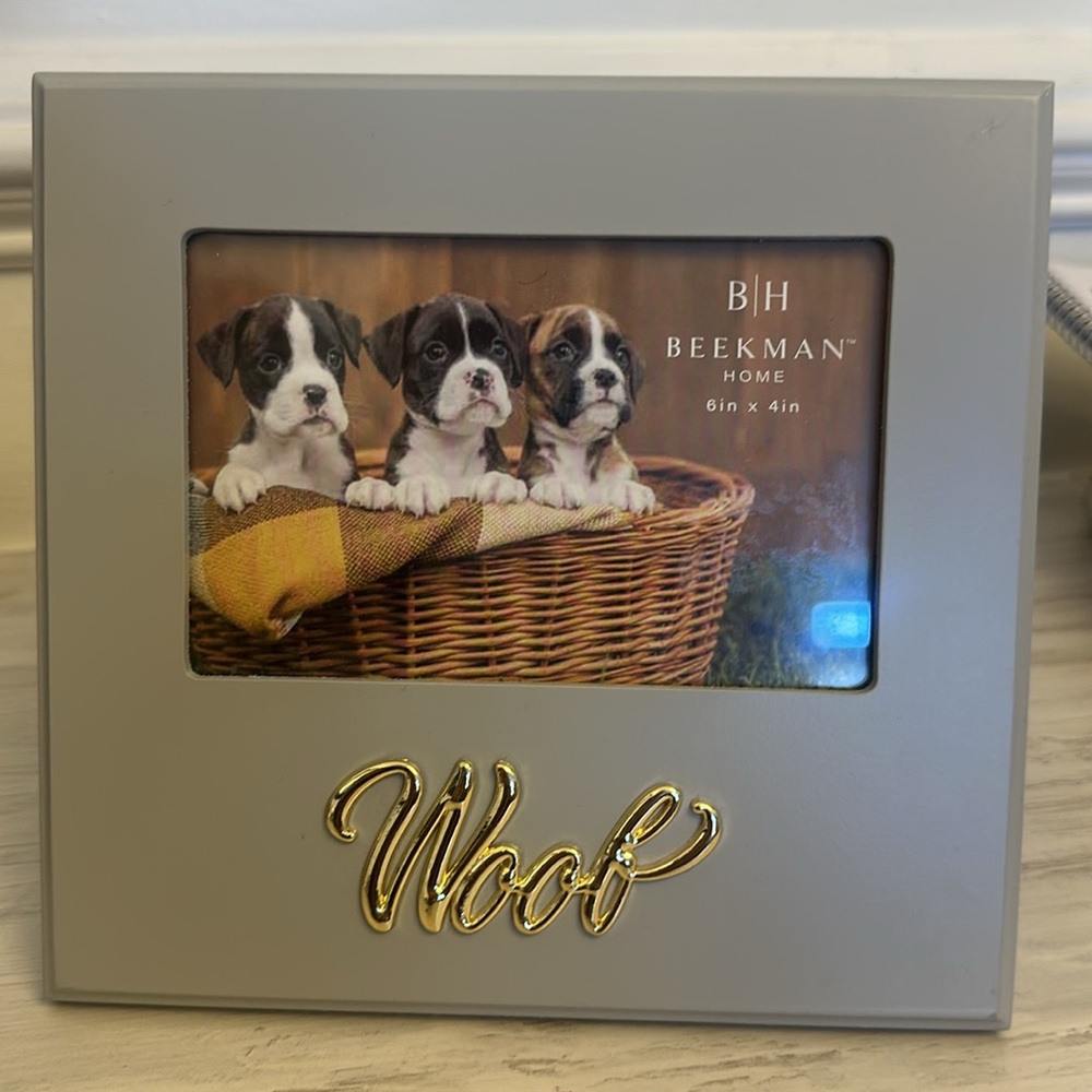 Dog picture frame  by Beekman 6in x 4in. Gray and gold color